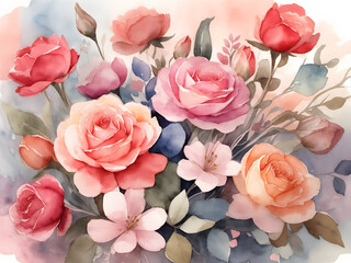 Valentine's bouquet in dreamy watercolor style