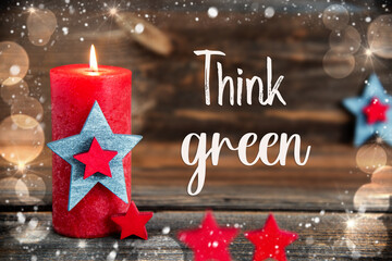 Text Think Green, Festive Christmas Background, Snow