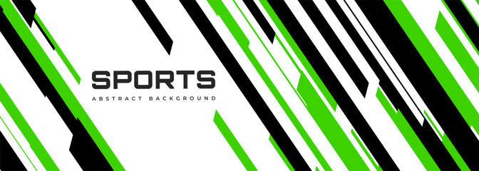Modern white sports banner design with diagonal black and green lines. Abstract sports background. Vector illustration