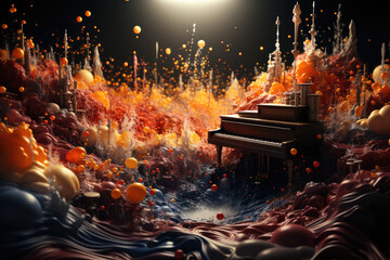 An artistic interpretation of infinite universes as a symphony of possibilities, where every note...
