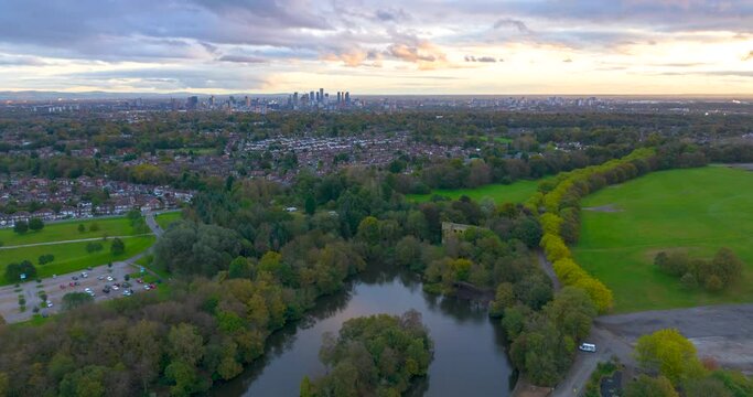 Aerial Hyper-Lapse video of Heaton Park at Prestwich/Greater Manchester showing fast moving clouds and people. 