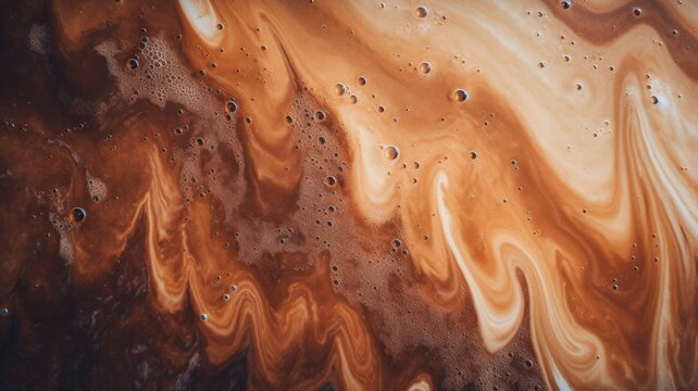 Cappuccino and milk foam close up view. Generative AI image.