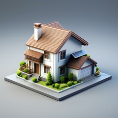 3d house with solar panels and landscaping
