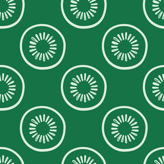 Kiwi slices seamless pattern. Cute green kiwi slices. Citrus fruit doodle background. Summer bright colors, juicy fresh background, design elements.