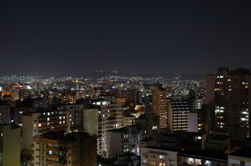 Aerial view of the skyline of the central area of Porto Alegre at night - clear night sky 