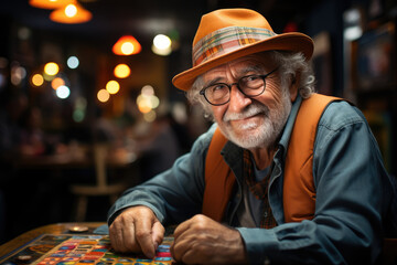 Fototapeta premium A portrait of a senior citizen engaged in a hobby, exemplifying the joy of lifelong learning. Generative Ai.