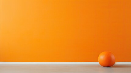  an orange sitting in front of an orange wall with a white floor.  generative ai