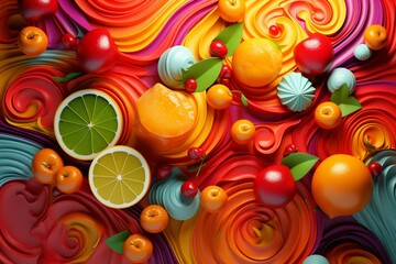 Abstract fruity backdrop in 3D. Generative AI