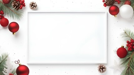 christmas background with a white frame and christmas decorations
