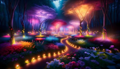 Fototapeta premium Magical Twilight Garden: Blooms Responding to Silent Emotions
