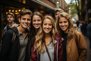 Obraz premium A group of international students engaged in a cultural exchange program, fostering mutual understanding and global connections. Generative Ai.