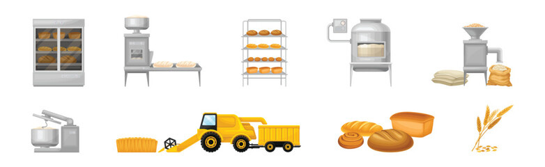 Bread Production and Wheat Crop Industry Vector Illustration Set