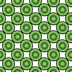 Kiwi slices seamless pattern. Cute green kiwi slices. Citrus fruit doodle background. Summer bright colors, juicy fresh background, design elements.