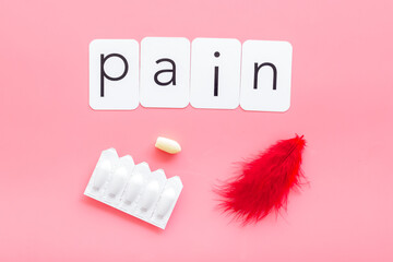 Word pain with red pen and rectal suppositories. Treatment concept