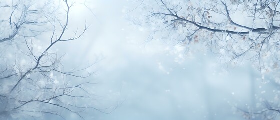 abstract winter background with snow-covered branches -- copy space