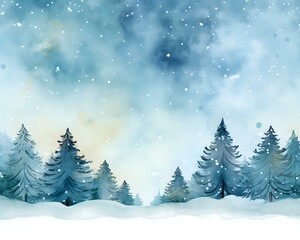 abstract Christmas forest watercolor background with room for copy