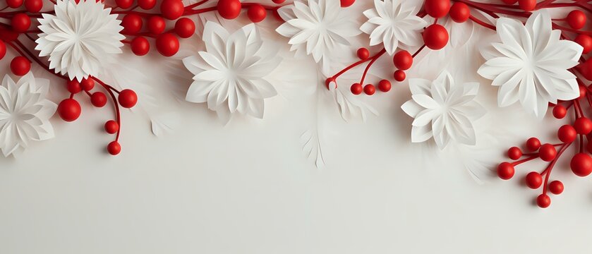 abstract red and white floral christmas decoration background with room for copy