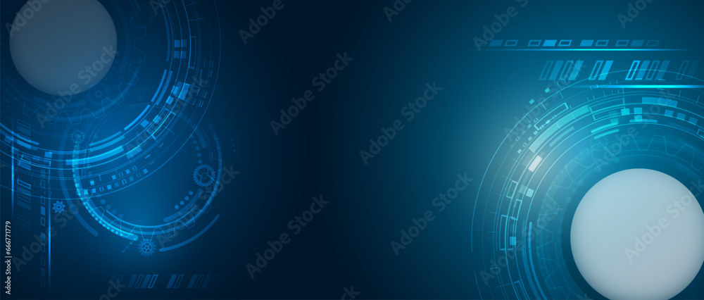 Aufkleber Engineering vector illustration. Modern science technology background. Futuristic web banner template. Internet security, protection. Digital internet communication on blue background.