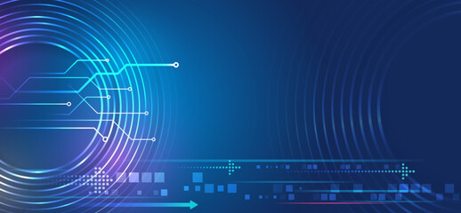 Abstract global sci-fi concept. Digital internet communication on blue background. Wide Cyber security internet and networking concept. Hi-tech vector illustration with various technology elements.