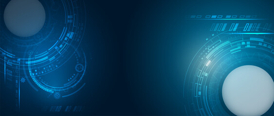 Engineering vector illustration. Modern science technology background. Futuristic web banner template. Internet security, protection. Digital internet communication on blue background.