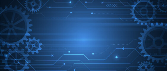 Abstract technology communication, vector illustration. Futuristic modern design for presentation. Hi-tech computer digital technology concept. Wide Blue background with various technological elements