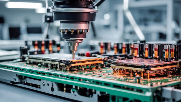 Production of electronics and printed circuit boards. Production of computer chips at the factory