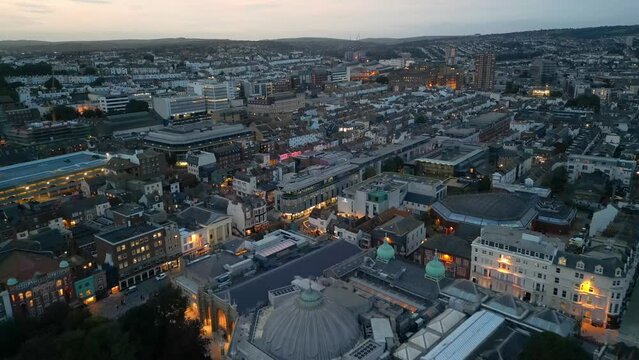 Brighton Jubilee street church street early evening aerial drone shot