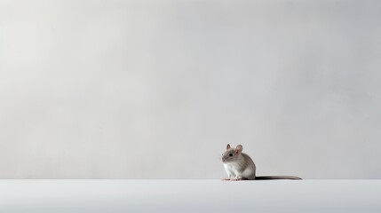  a small mouse sitting on top of a white table next to a gray wall.  generative ai