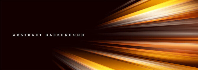 Vector black abstract wide background with yellow and orange glowing high-speed light effect. Vector illustration design banner - obrazy, fototapety, plakaty