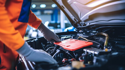 mechanic changing the engine of a car