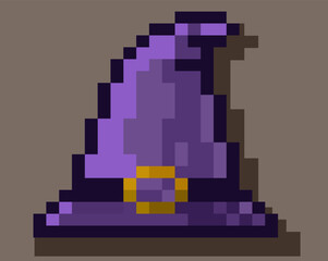 Witch hat,Halloween pixel art,Editable vector pixel,halloween icon,8-bit pixel art.