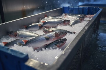 Freshly caught fish on a bed of ice, ready for market - Powered by Adobe