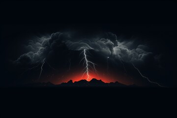 Dynamic illustration of thunder striking a mountain peak, surrounded by swirling clouds.

 - obrazy, fototapety, plakaty