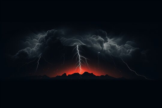 Dynamic illustration of thunder striking a mountain peak, surrounded by swirling clouds.

