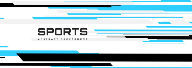 White modern sports banner design with diagonal black and blue lines. Vector abstract illustration sports background.