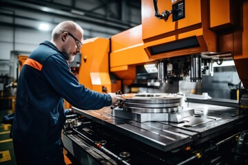 Fototapeta na wymiar A skilled worker operating a CNC machine in a manufacturing facility