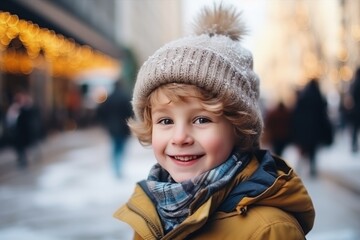 Little boy in a good mood in winter, Christmas and new year concept