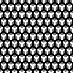 Repeated color polygons tessellation on black background. Seamless surface pattern design with regular hexagons. Hexagonal grid motif. Honeycomb wallpaper. Digital paper for web designing. Vector art.