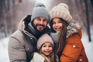 Fototapeta premium Family in a good mood in winter, Christmas and new year concept