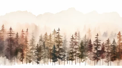 Peel and stick wall murals Forest in fog A tranquil watercolor painting capturing the beauty of snow-covered trees