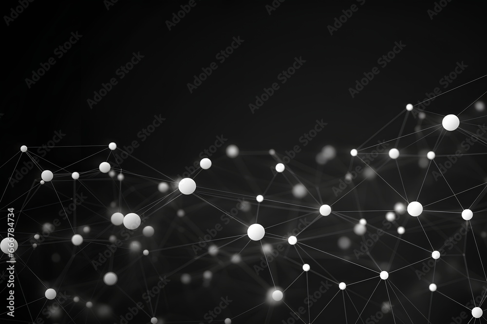 Poster Technology abstract network with a cyber network grid and connected particles. Big data visualization. Digital dots and lines