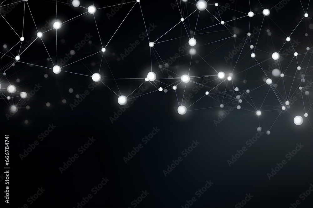 Poster Technology abstract network with a cyber network grid and connected particles. Big data visualization. Digital dots and lines