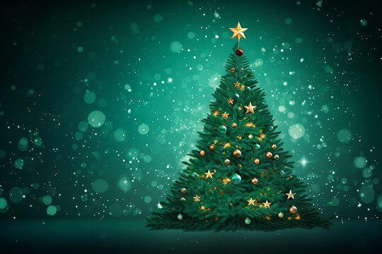 Christmas tree on green festive background