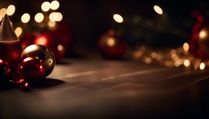 Celebration merry christmas, with decoration balls and tree on the background with warm lights bokeh - obrazy, fototapety, plakaty