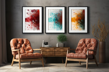 Modern White Wall Design with Colorful Interior Accents and Abstract Art