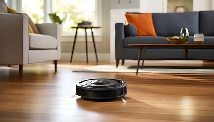 Electronic robot cleaning the house floor