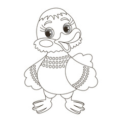 Cute cartoon little baby duckling, goose character. Sketch, outline drawing for a coloring book. Vector