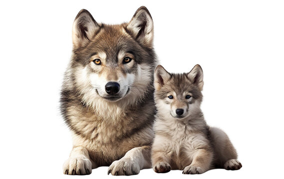 Wolf and its wolf cub, cut out