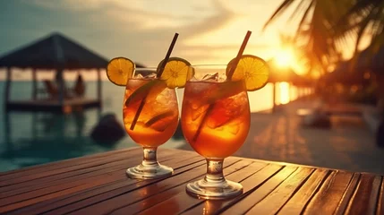 Foto op Plexiglas Summer Cocktails on the Luxury Tropical Beach Resort with Sunset  © Humam