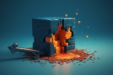 Negative impact of self-deprecation depicted through a vice, leading to destruction, in a 3D illustration. Generative AI